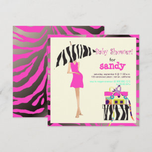 HIP MAMA, SILBERNE PINK ZEBRA BABY SHOWER EINLADUN EINLADUNG