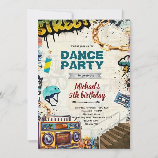 Hiphop birthday Party Invitation Einladung (Vorderseite)