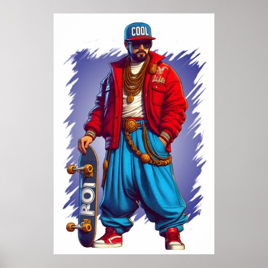 Hiphoper-Typ mit Skateboard Poster (Vorne)