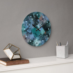 Hippe moderne tealgrüne violettblaue Pinselstrich- Große Wanduhr