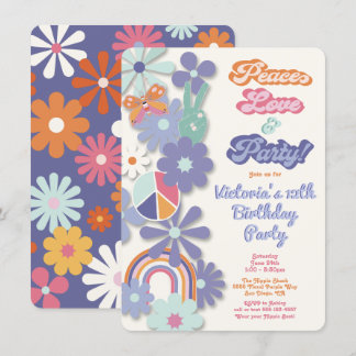 Hippie 1960er Jahre Friedens-Liebe & Party zum Geb Einladung