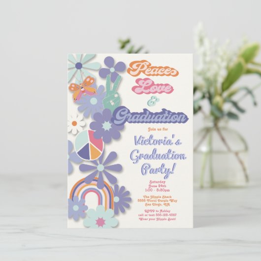 Hippie 1960er Jahre Friedens-Liebe und Abschluss d Einladung (Stehend Vorderseite)