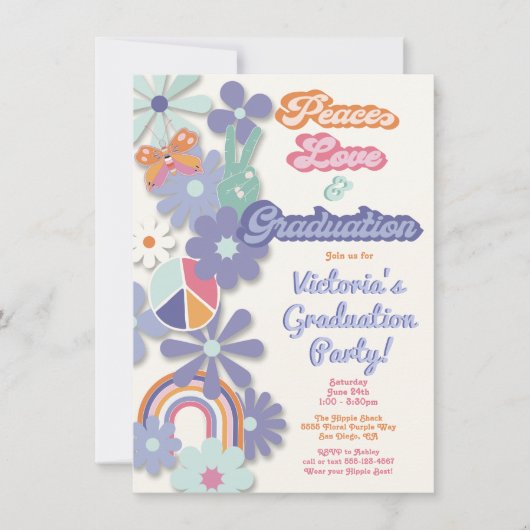 Hippie 1960er Jahre Friedens-Liebe und Abschluss d Einladung (Vorderseite)