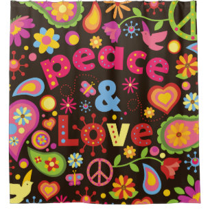 Hippie 1960s Hippy Sixties Peace Sign Bath Duschvorhang