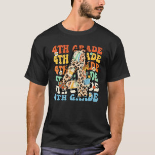 Hippie 4. Klasse Leopard Retro Groovy Erster Schul T-Shirt