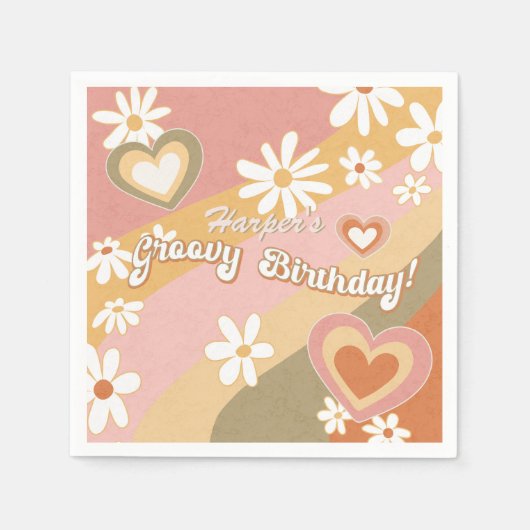 Hippie 60er 70er Retro Daisy Floral Groovy Birthda Serviette (Vorderseite)