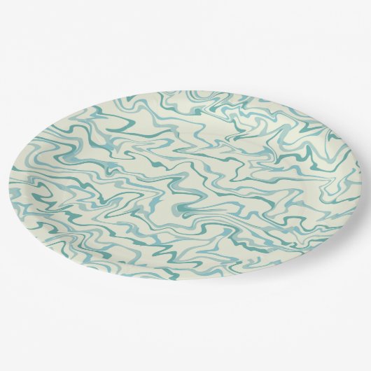 Hippie 70er Blue Marble Liquid Swirl Boho Muster Pappteller (Schrägansicht)