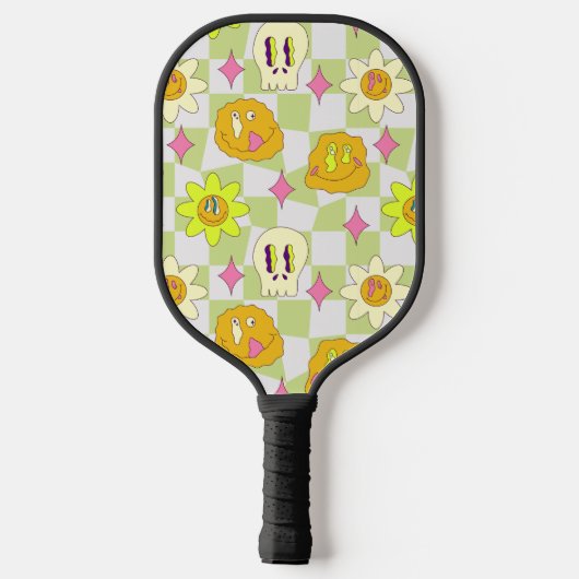 Hippie 70er Crazy Smile Psychedelic Trippy Pickleball Schläger (Rückseite)