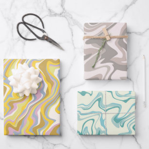 Hippie 70er Green Marble Liquid Swirl Boho Muster Geschenkpapier Set