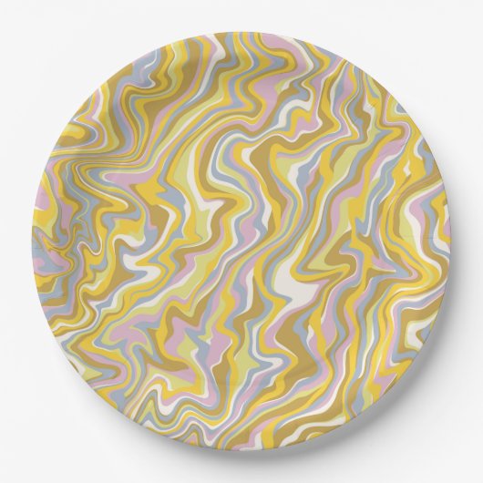 Hippie 70er Green Marble Liquid Swirl Boho Muster Pappteller (Vorderseite)