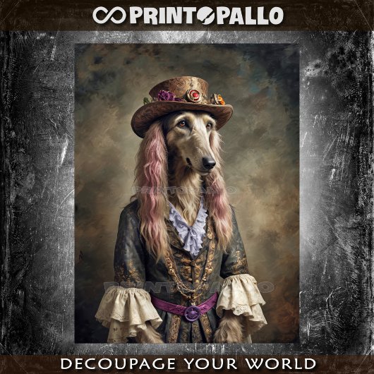 Hippie Afghan Hound Hund in traditionellem Kleid Seidenpapier