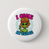 Hippie Alien I Come to Peace Trippy Peace Sign Button (Vorderseite)