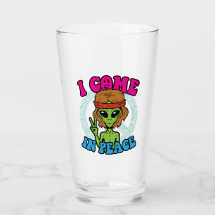 Hippie Alien I Come to Peace Trippy Peace Sign Glas