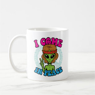 Hippie Alien I Come to Peace Trippy Peace Sign Kaffeetasse
