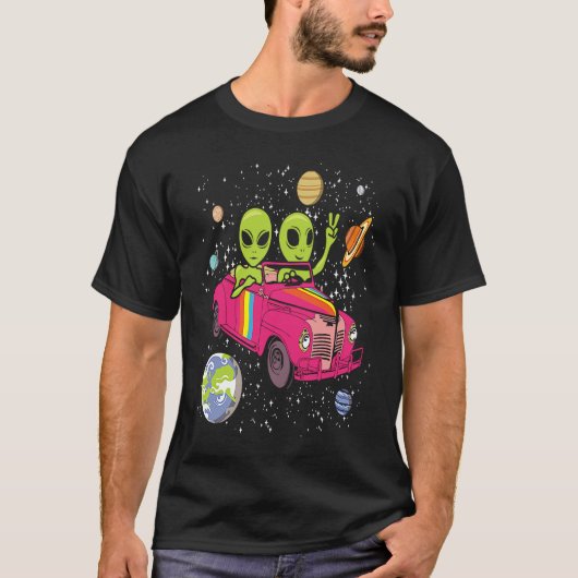 Hippie Alien Space Car  Techno EDM Minimal Spacesh T-Shirt (Vorderseite)