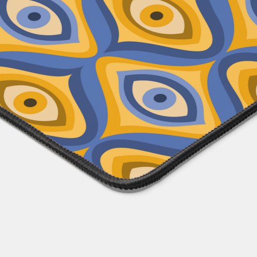 Hippie-Auge Muster quirkisch blau gelb psychedelis Schreibtischunterlage (Ecke)