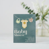Hippie Baby Clothesline Neutral Baby Dusche Einladung (Stehend Vorderseite)