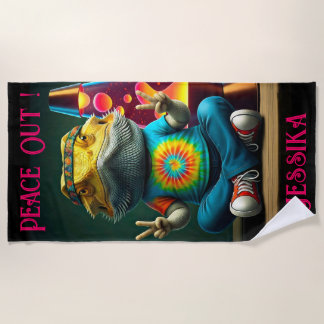Hippie Bartagame Frieden Retro Custom  Strandtuch