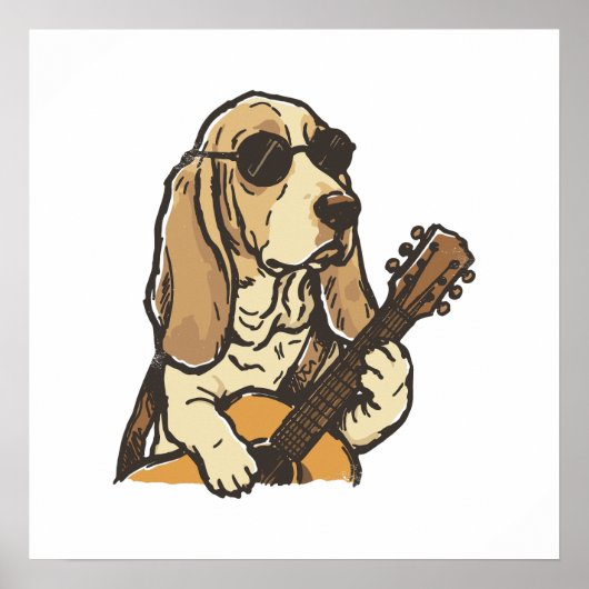 Hippie-Beagle spielt Gitarre Poster (Vorne)