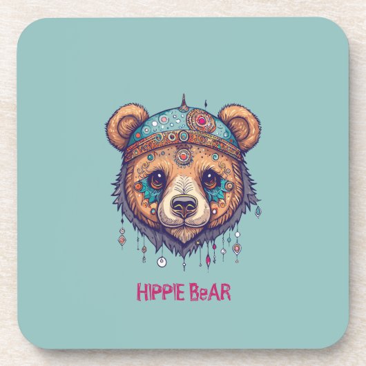 Hippie Bear I Getränkeuntersetzer (Vorderseite)