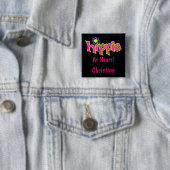 Hippie bei Heart Hot Pink Art Black Name Abzeichen Button (Beispiel)
