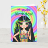 Hippie Birthday! Cute Psychedelic Hippie Girl Karte (Gelbe Blume)