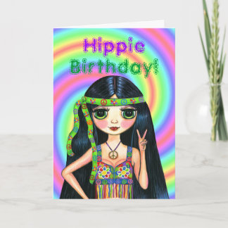 Hippie Birthday! Cute Psychedelic Hippie Girl Karte