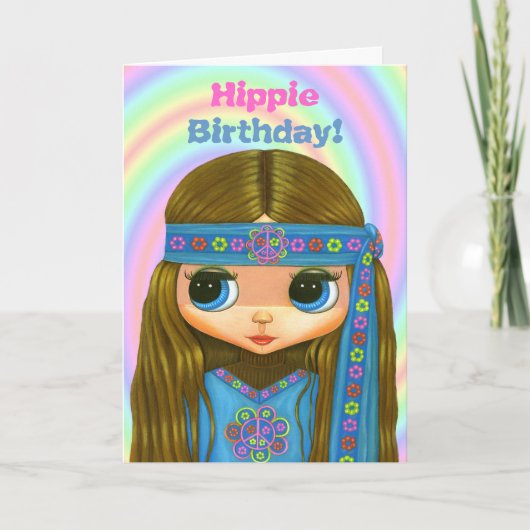 Hippie Birthday! Niedlich Blue Hippie Girl Doll Ca Karte (Vorderseite)
