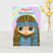 Hippie Birthday! Niedlich Blue Hippie Girl Doll Ca Karte (Gelbe Blume)