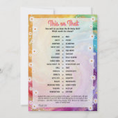 Hippie Birthday Party Einladung und Spiel (Rückseite)