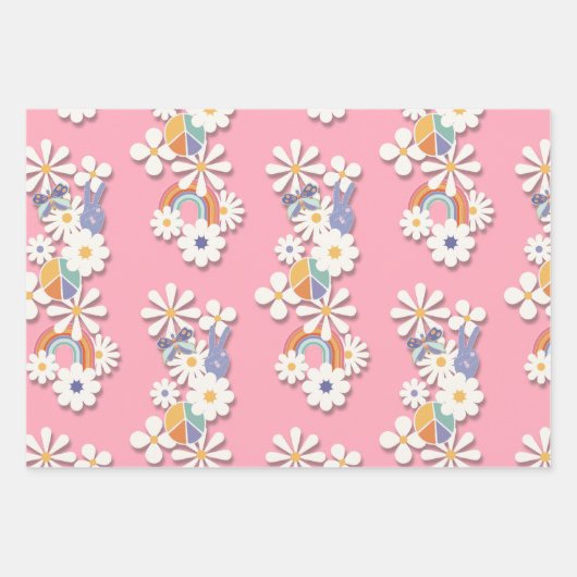 Hippie Birthday Party Peri Wrapping Papierblätter Geschenkpapier Set (Vorderseite)
