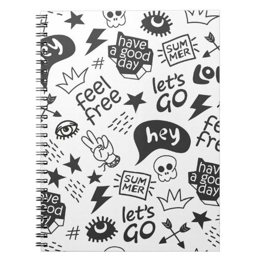 Hippie Black & White: Vintager Stil Notizblock (Vorderseite)
