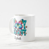 Hippie Bleibe Groovy Turquoise Floral Individuelle Kaffeetasse (Vorderseite Links)