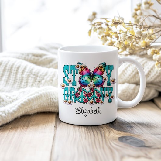 Hippie Bleibe Groovy Turquoise Floral Individuelle Kaffeetasse