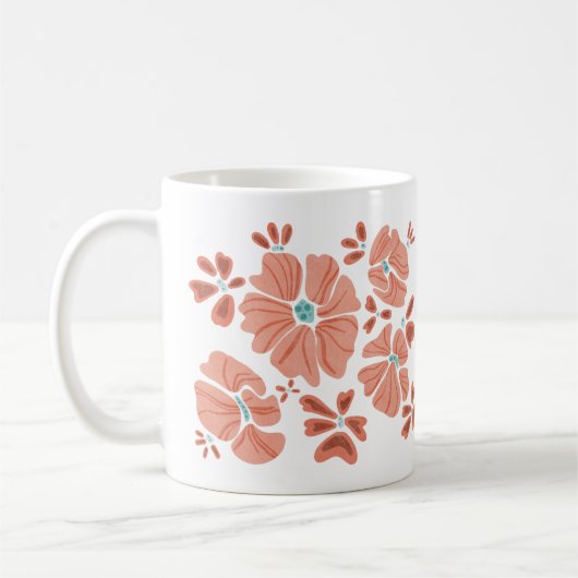 Hippie Blooms: Artwork der Abstrakten Roten Blume Kaffeetasse (Links)