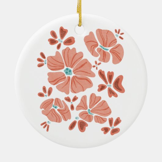 Hippie Blooms: Artwork der Abstrakten Roten Blume  Keramik Ornament (Hinten)