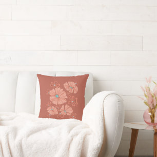 Hippie Blooms: Artwork der Abstrakten Roten Blume Kissen