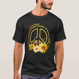 Hippie Blume Peace Sign Retro Sunflowers Girl Wo T-Shirt
