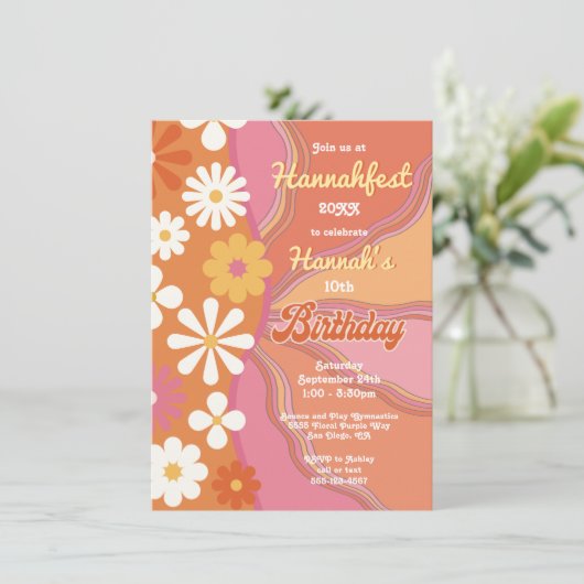 Hippie Blume Power 70er 60er Birthday Party Einladung (Stehend Vorderseite)