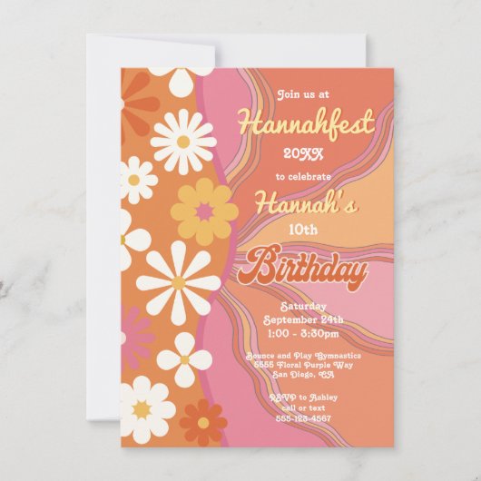 Hippie Blume Power 70er 60er Birthday Party Einladung (Vorderseite)