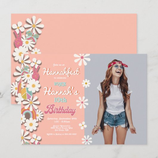 Hippie Blume Power 70er 60er Geburtstagspartei Ein Einladung (Vorne/Hinten)