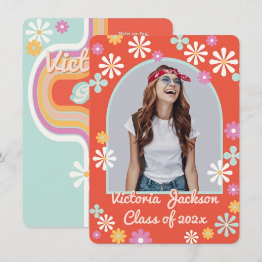 Hippie Blume Power Foto Abschluss Einladung (Vorne/Hinten)