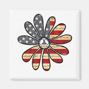 Hippie Blume Power Peace Signie American Flag Magnet