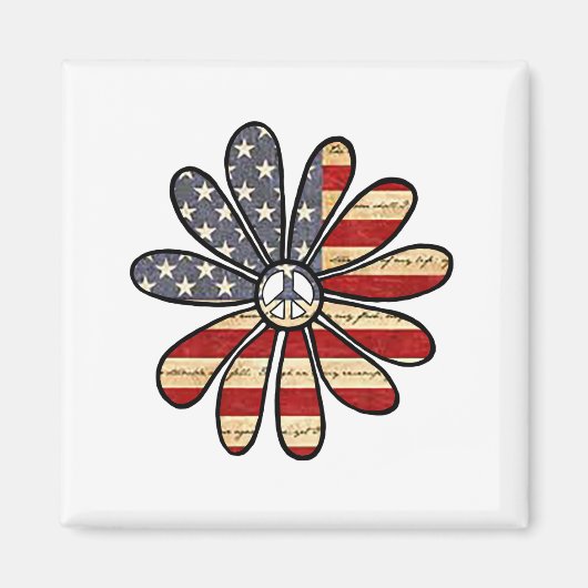 Hippie Blume Power Peace Signie American Flag Magnet (Vorne)