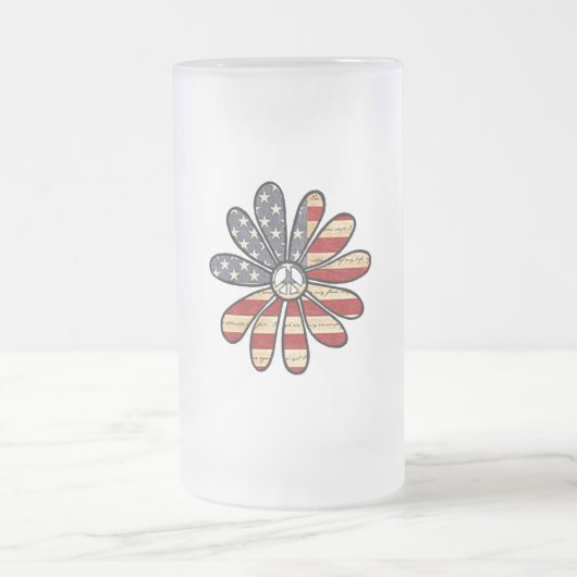 Hippie Blume Power Peace Signie American Flag Mattglas Bierglas (Mittel)
