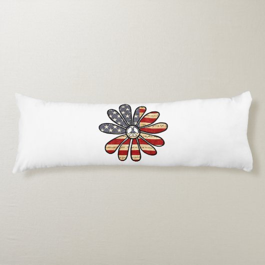 Hippie Blume Power Peace Signie American Flag Seitenschläferkissen (Vorderseite)