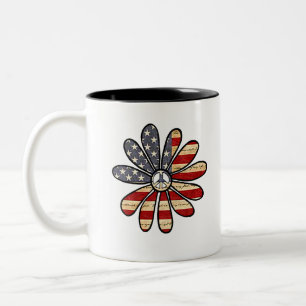 Hippie Blume Power Peace Signie American Flag Zweifarbige Tasse