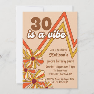 Hippie Blume Retro 70er Zigzag 30. Geburtstag Einladung