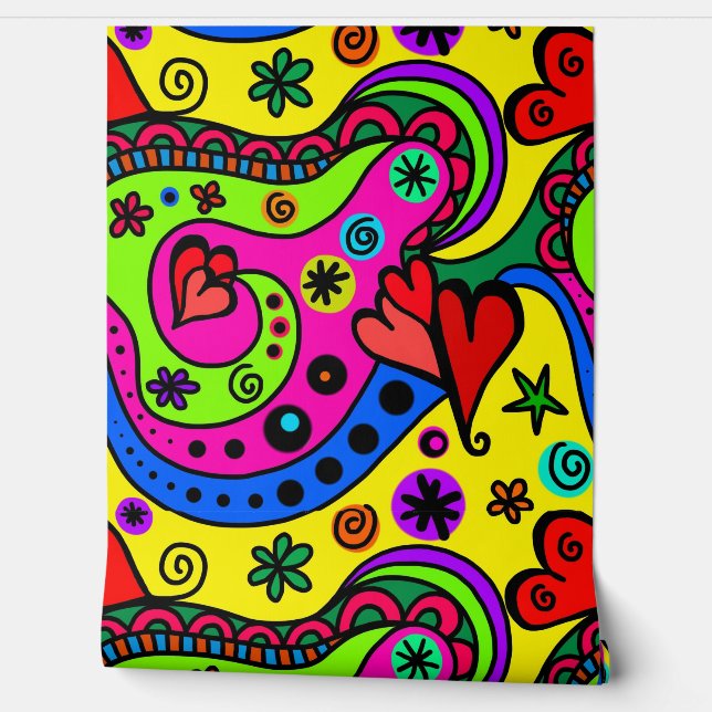 HIPPIE-BLUME RETRO nahtlos Tapete (Abrollen)