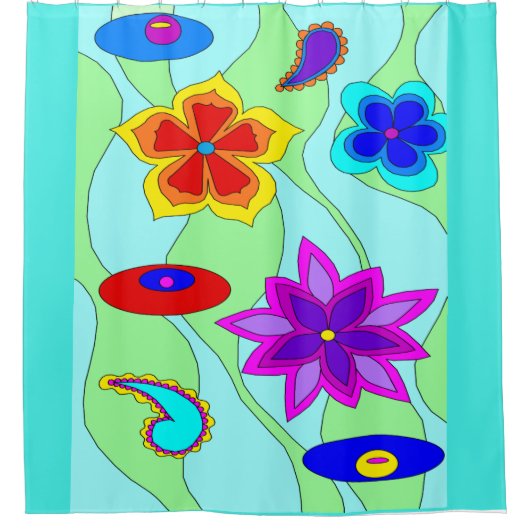 Hippie-Blumen Duschvorhang (Vorderseite)